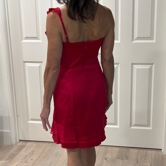 BCBGMaxAzria "Jonesy" One-shoulder Ruffled Mini Dress - Ruby Red Size 4 - Picture 6 of 16